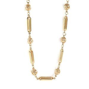 14k Gold Column Bar & Filigree Ball Motif Necklace